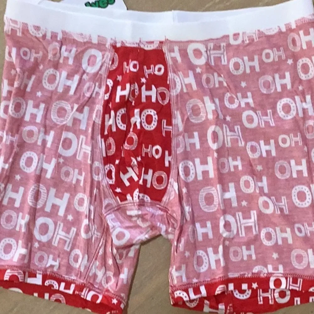 Tipsyelves MEN'S HO HO HO BOXER BRIEFS, Holiday Red/White, Size Large, NWT